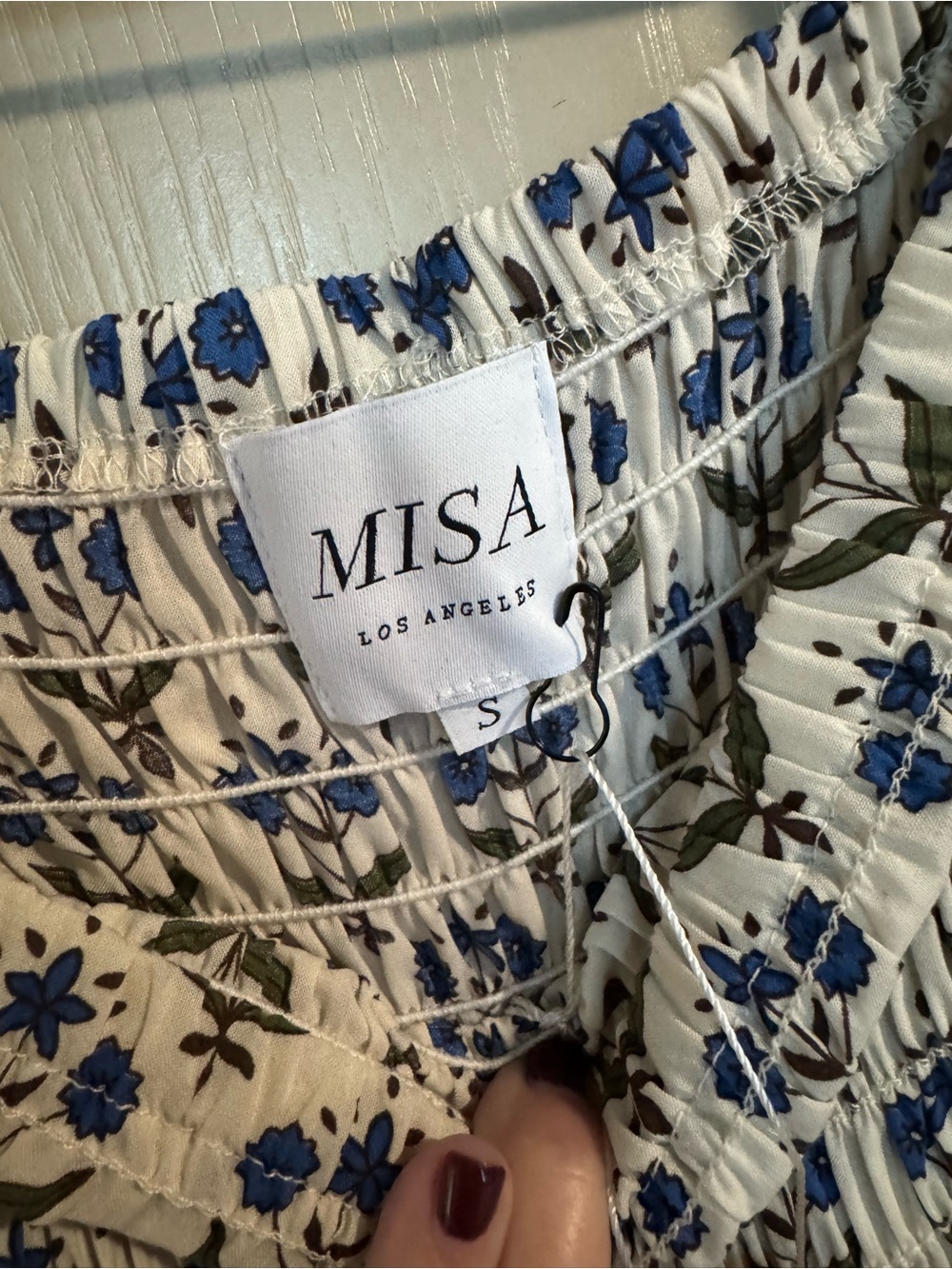 Misa Los Angeles Cream Mini Skirt with Blue Floral Print Size S
